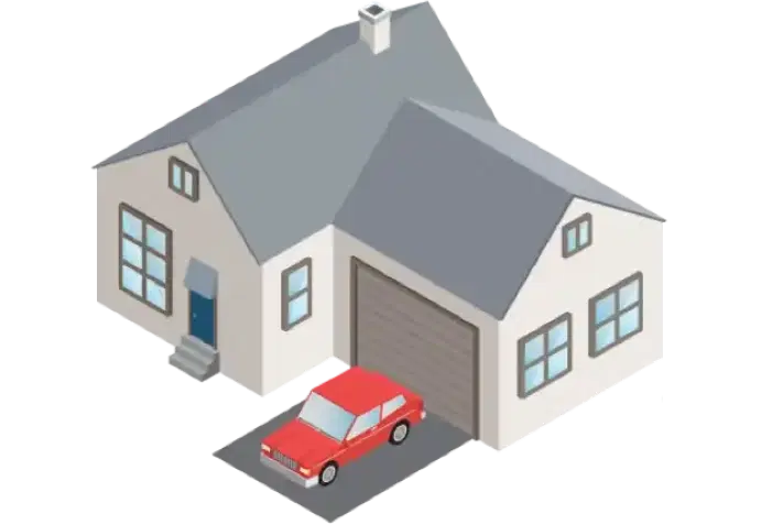 cartoon house with a red car in the driveway